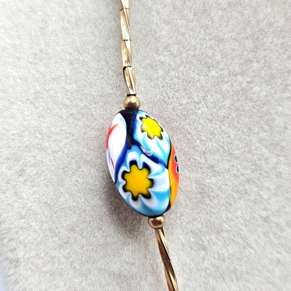 VINTAGE Italian Venetian Murano Millefiori Glass Bead Gold Filled Necklace - Picture 4 of 8